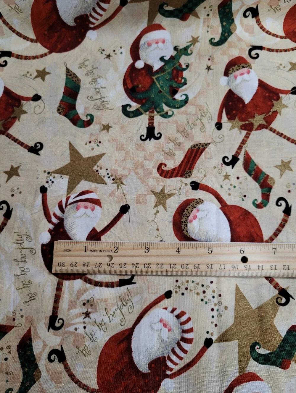 Ho-Ho-Ho-Be Jolly Susan Zulauf 100% Cotton Sewing Fabric Santa Theme (1489)